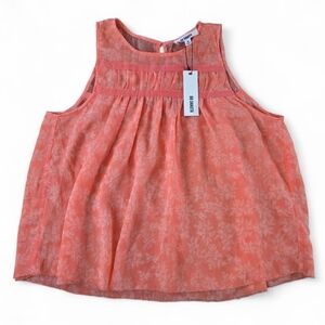 NWT BB Dakota Sugar Coral Sleeveless Sheer Floral Blouse Top Medium Tie Back